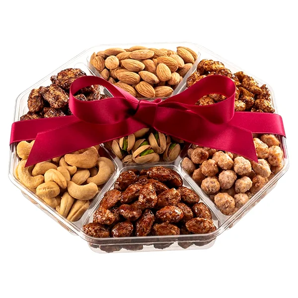 Generous tray of sweet and roasted nuts — holiday nuts gift basket
